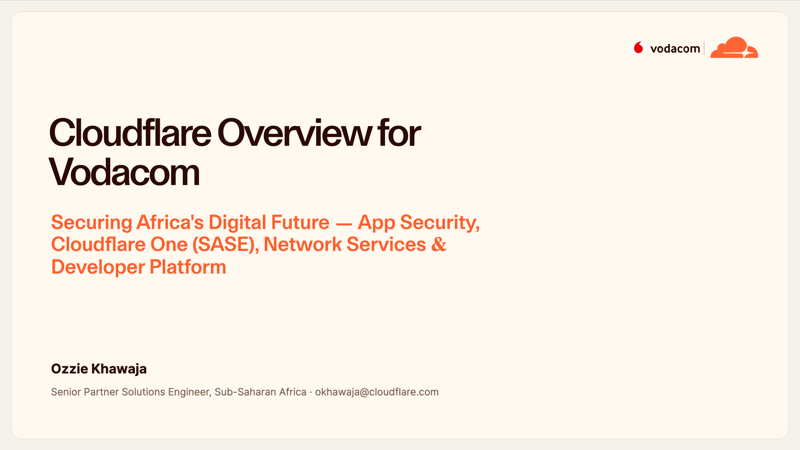 Cloudflare Overview — Vodacom South Africa cover slide